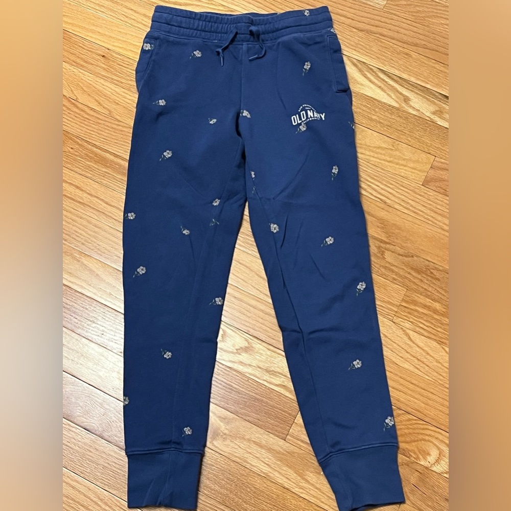 Old Navy Blue Floral Sweatpants Girls Age 10-12 Like New